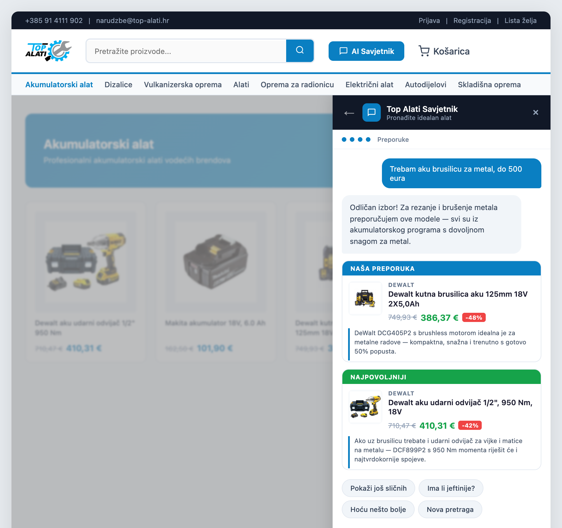 AI Prodajni Asistent — preview za Top Alati